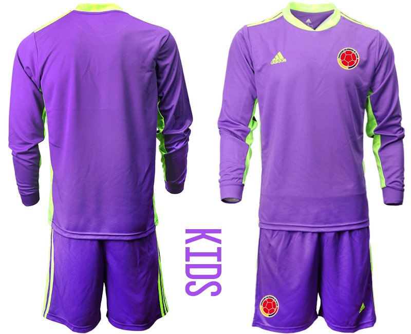Cheap Youth 2020-2021 Season National team Colombia goalkeeper Long sleeve purple Soccer Jersey